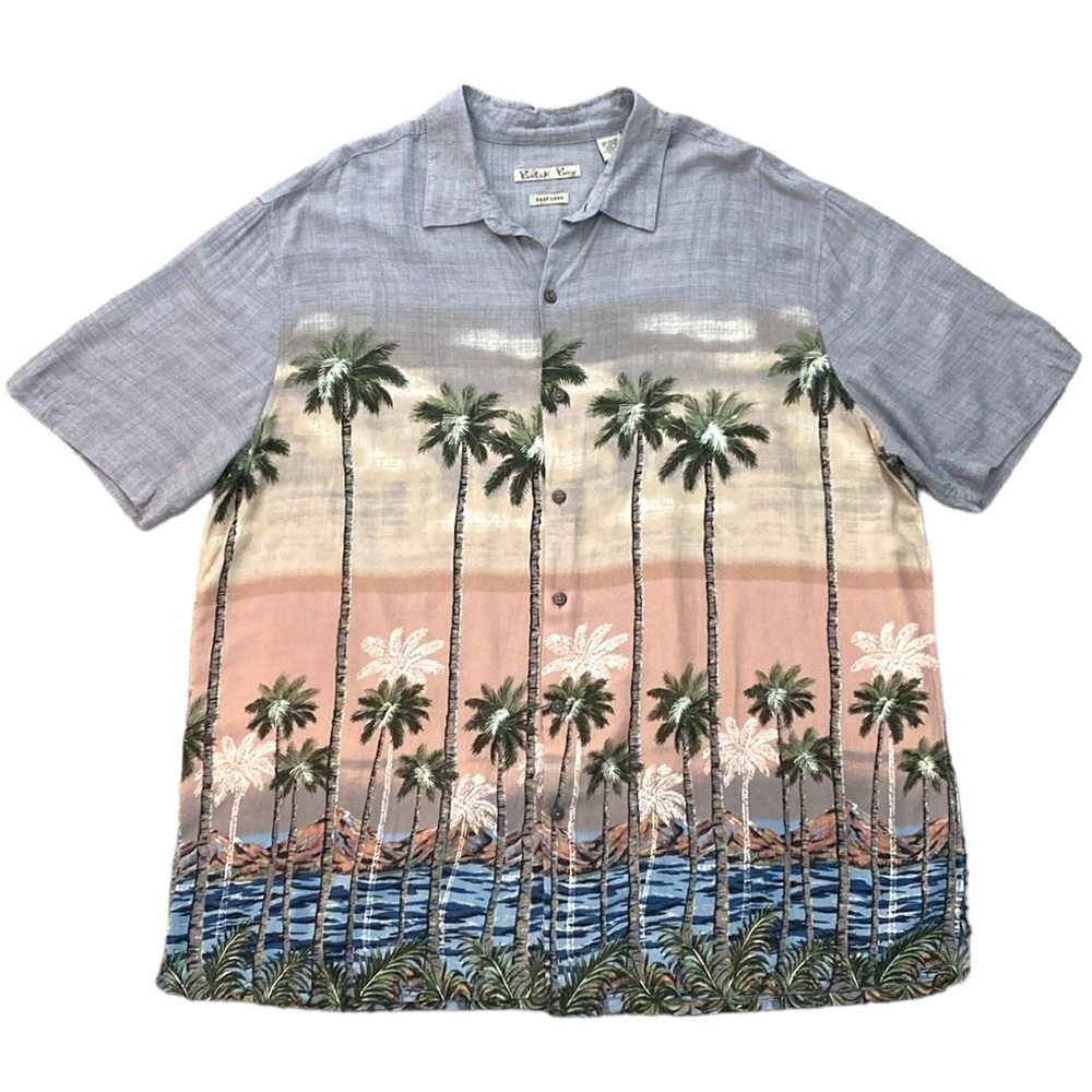 Batik Bay Palm Tree Tropical Shortsleeved Button Down Rayon Shirt